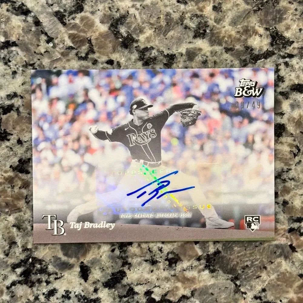 2023 Topps Black & White #55-A Taj Bradley Rookie RC Auto /49 Tampa Bay Rays